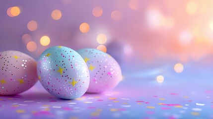 Colorful Easter Eggs: Metallic Holographic Paint on Gradient Background, Bokeh
