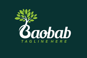 Baobab lettering logo, Letter B, Baobab tree logo