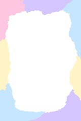 a white square frame with a pink, blue and yellow background