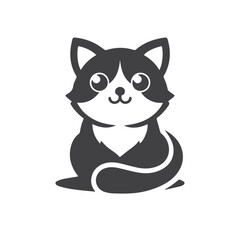 Cute Cat Logo in Monochrome Flat Design