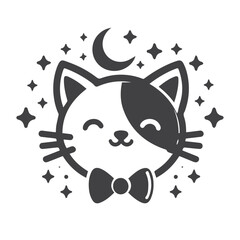 Cute Cat Logo in Monochrome Flat Design