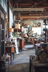A vintage warehouse filled with antiques, collectibles, and treasures from bygone eras, offering a glimpse into the past, Generative AI
