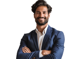 Portrait of a handsome CEO smiling on transparent background