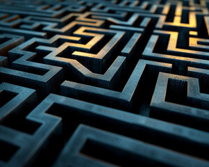 A complex web of paths and obstacles reveals the journey of a corporate warrior navigating a maze,