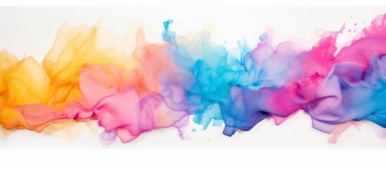 Rainbow colored ink painting in close-up, showcasing vibrant colors on a clean white background