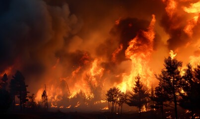 Fototapeta na wymiar Large forest fire (environmental pollution, air pollution concept)