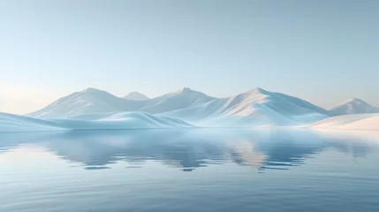 Papier Peint photo Bleu clair landscape with lake and mountains