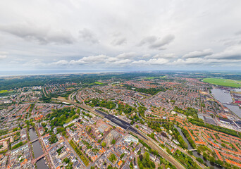 Fototapeta na wymiar Haarlem, Netherlands. Panorama of the city in summer in cloudy weather. Aerial view