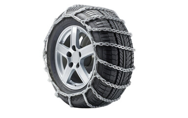 Obraz premium Car Tire with Snow Chains Isolated on Transparent Background