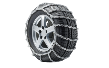 Car Tire with Snow Chains Isolated on Transparent Background