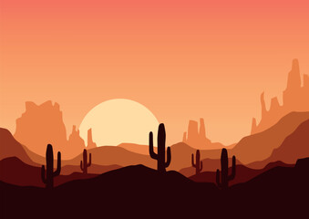 abstract landscape with desert in America. Vector illustration in flat style.