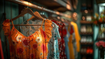 bright flowery summer dress on the hanger, closet, white, flowers, happy, joyful