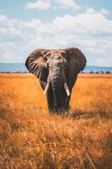 Fototapeta na wymiar Majestic African Elephant Roaming Freely in a Golden Savannah at Dusk