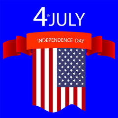 4th of July, Independence Day Banner. USA flag on a blue background. Usa national holiday celebration. Vector holiday illustration
