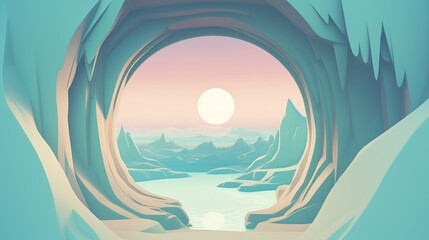 Fototapeta na wymiar An abstract scene featuring a distorted and surreal mountain range with a gaping hole in the sky,cute, elegant, fantasy, sharpen, graphic design, illustration