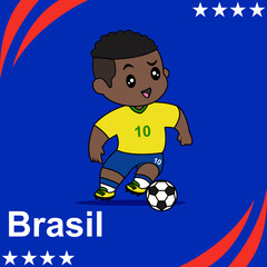 Vector Design of Children Wearing National Jersey Football Team Brasil Children Play Football