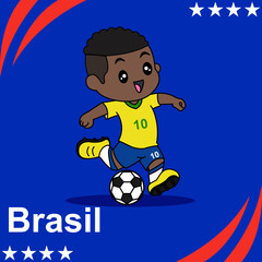 Vector Design of Children Wearing National Jersey Football Team Brasil Children Play Football