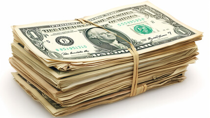 Obraz na płótnie Canvas Stacks of American dollars cash money, isolated on white background