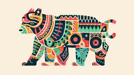   Elephant with colorful patterns on body against white background
