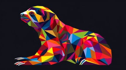   A bear made of multicolored triangles on a black background