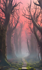 darkness magical colorful mystery natural rainforest view in the misty morning
