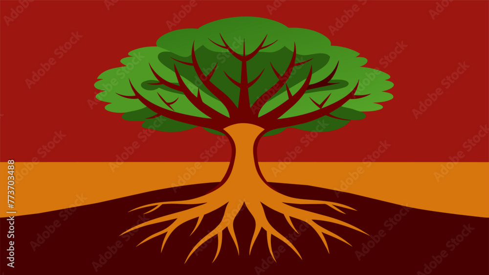 Poster a tree with deep roots buried in the ground representing the foundation of inner strength and resili