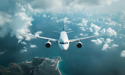 airplane in the sky with beautiful cloud and sea view background. - 773703804