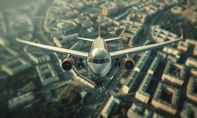 airplane in the sky with city view background. - 773703821