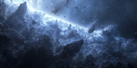 Majestic asteroid soaring through a rugged and rocky outer space environment.AI Generative - obrazy, fototapety, plakaty