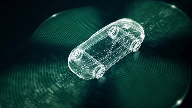 Advanced motion graphics illustrate an autonomous vehicle equipped with self-awareness and comprehensive environmental sensing, capable of operating independently without human involvement