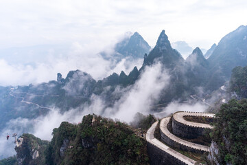 Beautiful nature landscape with mist at Tianmen Shan national park, The famous tourist destination at Zhangjiajie