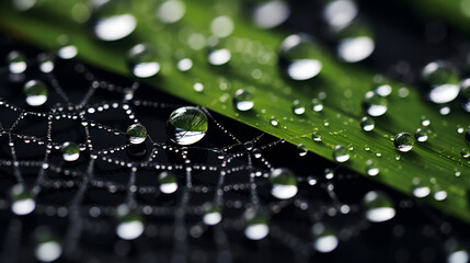Water droplets glistening on a vibrant green leaf