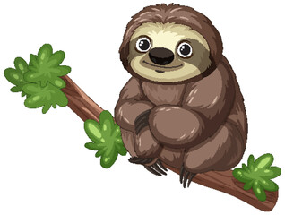 Naklejka premium Cute cartoon sloth resting on a tree branch