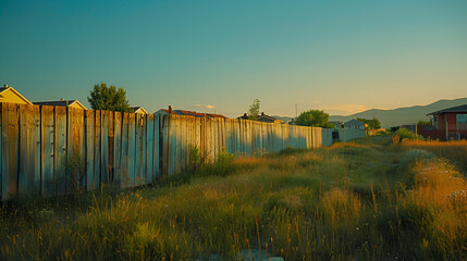 A tall fence separating a luxurious neighborhood. generative ai