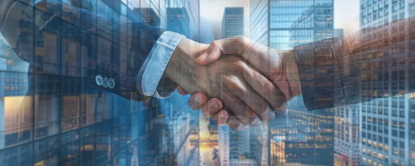 Muurstickers Business handshake building opacity background corporate deal © FN