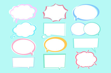 Text bubbles for cartoon, comic, communications, sticker, decoration, social media post, print, ad template, manga, messages