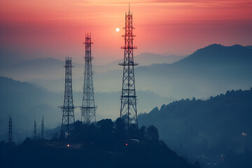 power line tower at sunset