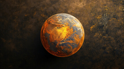 Obraz na płótnie Canvas Planet Earth in outer space. Orange color tone. 3D illustration. Global warming concept.