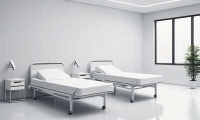 A hospital room furnished with beds and modern medical equipment