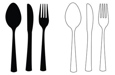 Fork, knife, spoon icons. Tableware set flat style. Dinnerservice collection. Plate, fork and knife for apps and websites. Dinner service - stock vector.