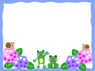 カエル・かたつむり・あじさい・梅雨のフレーム