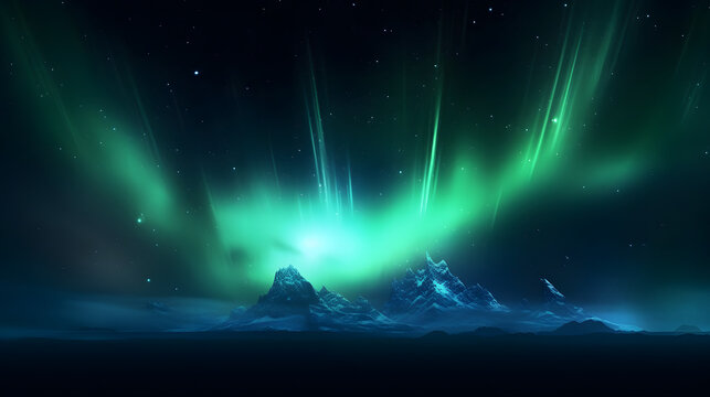 Digital blue and green aurora mountains abstract graphic poster web page PPT background
