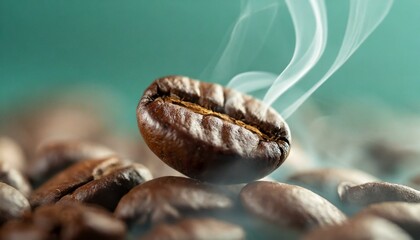 Brown coffee bean with a touch of smoke on a dark background