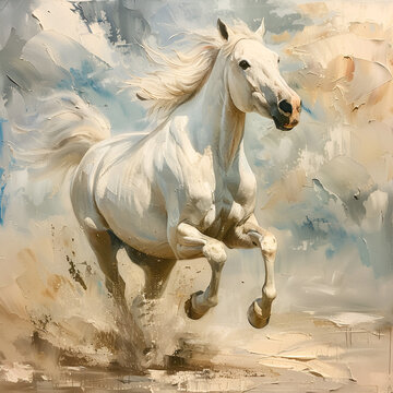 Picture presenting the galloping white horse Picture presenting the galloping white horse, Generative Ai