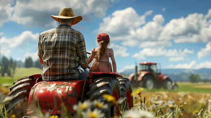 Moment of a farmer father and his young daughter engaging in daily farm activities