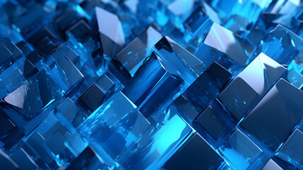 Digital blue glass sculpture abstract geometric figure poster web page PPT background