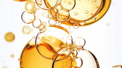 A microscopic view of a skincare ampoule. Close-up shots, raw graphic photos. Cosmetics advertising materials.