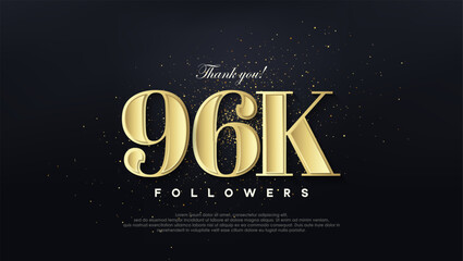 Design thank you 96k followers, in soft gold color.