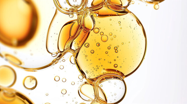 A microscopic view of a skincare ampoule. Close-up shots, raw graphic photos. Cosmetics advertising materials.