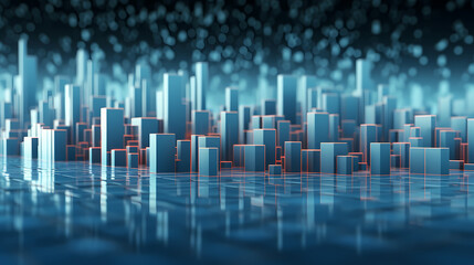 Abstract cityscape, bar graph, cube shapes background